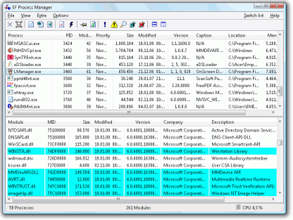 EF Process Manager 7.50 software screenshot