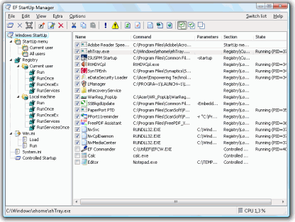 EF StartUp Manager 6.70 software screenshot