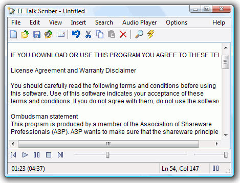 EF Talk Scriber 4.20 software screenshot