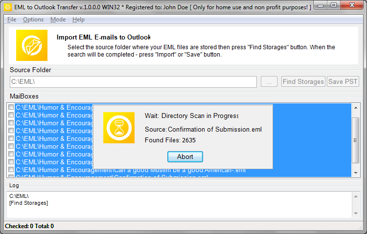 EML to Outlook Transfer 1.0.0.0 software screenshot