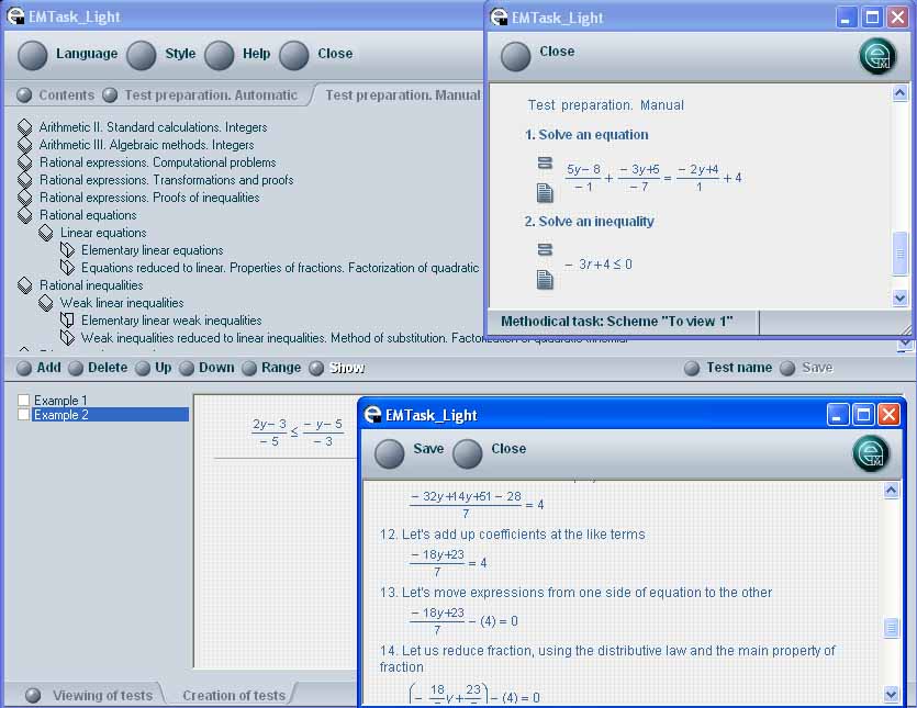 EMTask Algebra short 3.0 software screenshot