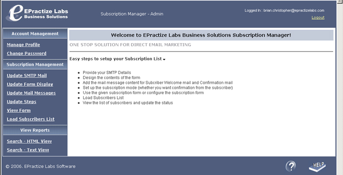 EPractize Labs Online Subscription Manager - Downloadable Edition 1.0 software screenshot