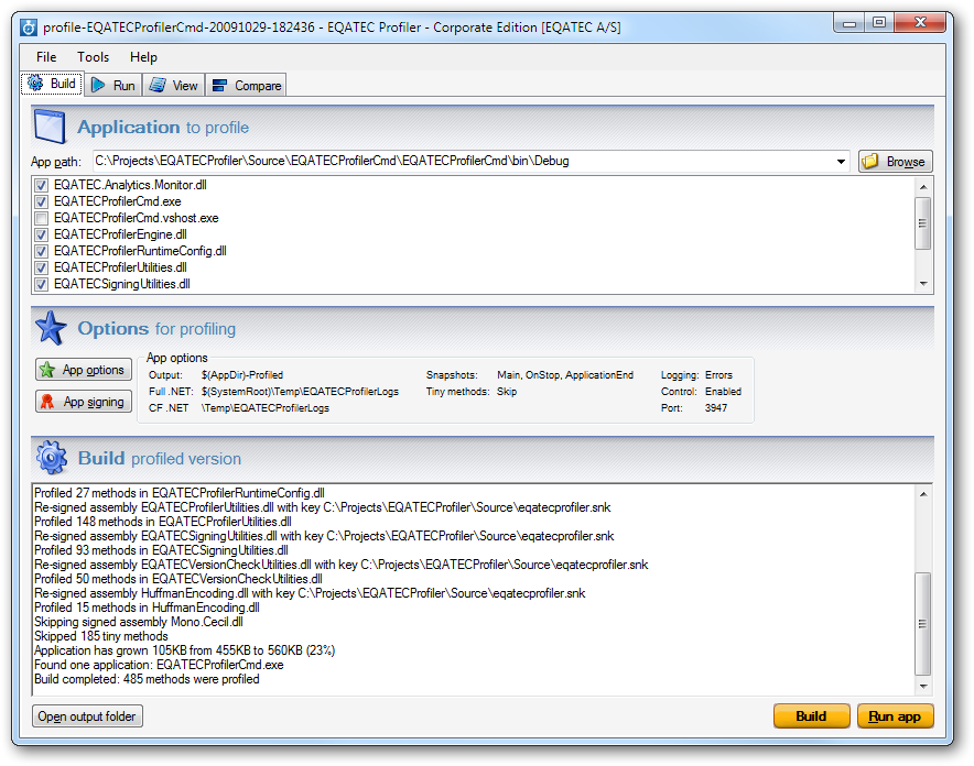 EQATEC Profiler 3.8.25 software screenshot