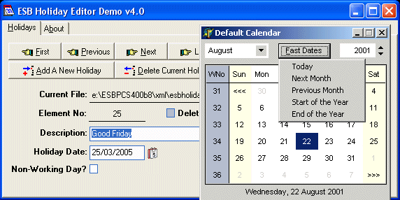 ESBPCS-Dates for VCL 6.6.0 software screenshot