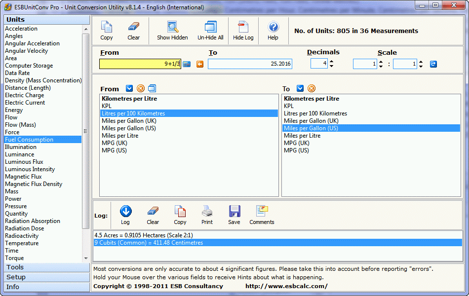 ESBUnitConv Pro - Unit Conversion 8.1.4 software screenshot