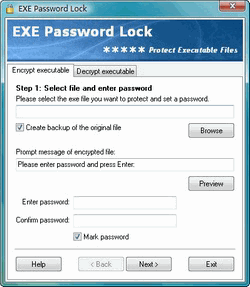 EXE Password Lock 2.01 software screenshot