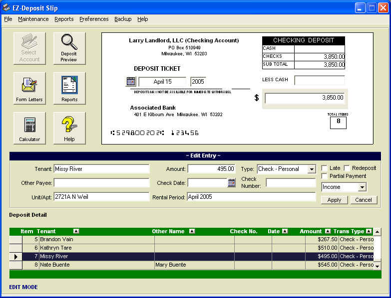 EZ-DepositSlip 3.2.14 software screenshot
