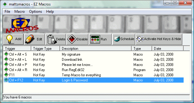 EZ Macros 5.1 software screenshot