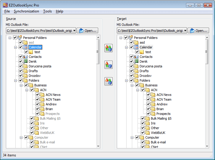 EZOutlookSync Pro 3.02 software screenshot