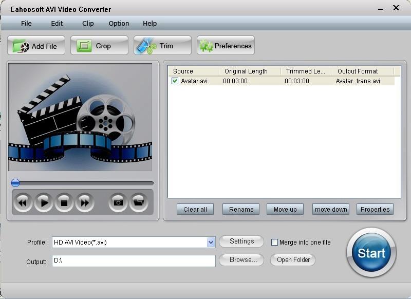 Eahoosoft AVI Video Converter 2.10 software screenshot