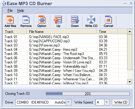Ease MP3 CD Burner 1.60 software screenshot