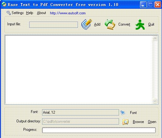 Ease Text to Pdf Converter 1.20 software screenshot