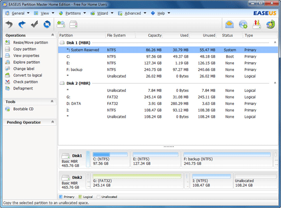 EaseUS Partition Master Home Edition 9.0 software screenshot