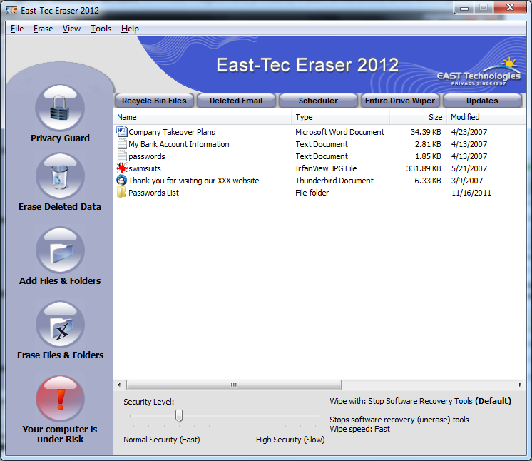 east-tec Eraser 12.9.5.8726 software screenshot
