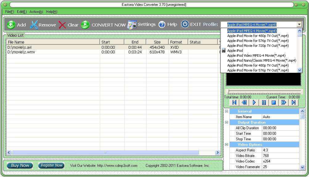 Eastsea Video Converter 3.70 software screenshot