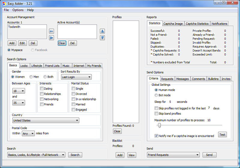 Easy Adder - Myspace Friend Adder 3.70 software screenshot