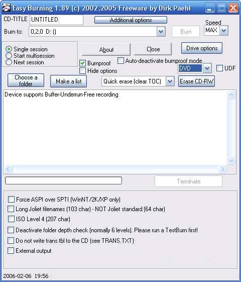 Easy Burning 2.03a software screenshot