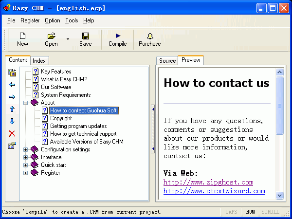 Easy CHM 3.91.570 software screenshot