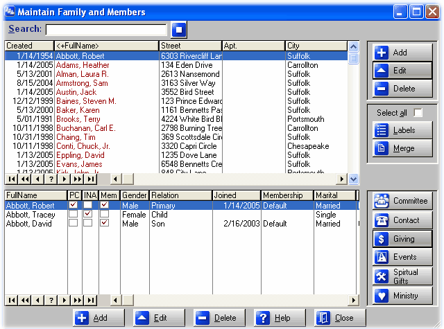 Easy Church Membership 8.0 software screenshot