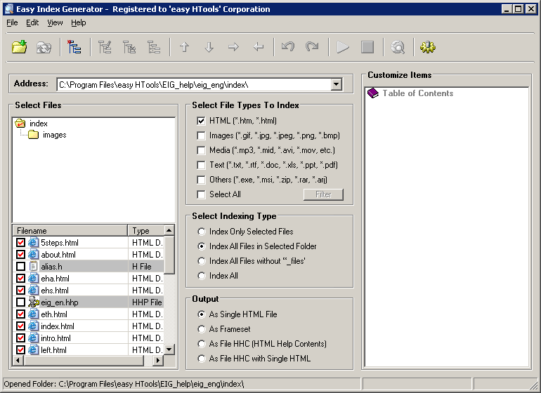 Easy Index Generator 3.0.1 software screenshot