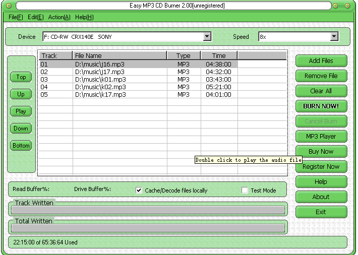 Easy MP3 CD Burner 2.10 software screenshot