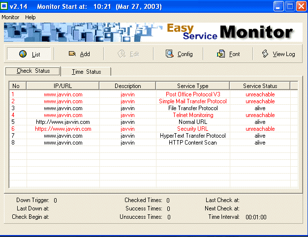 Easy Network Service Monitor 2.14 software screenshot