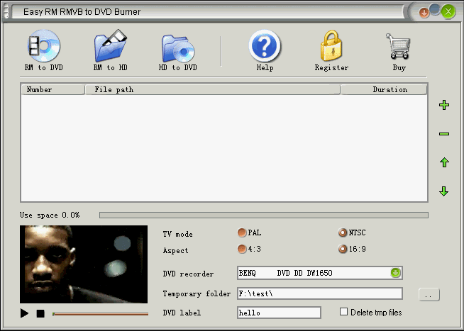 Easy RM RMVB to DVD Burner 1.7.5 software screenshot