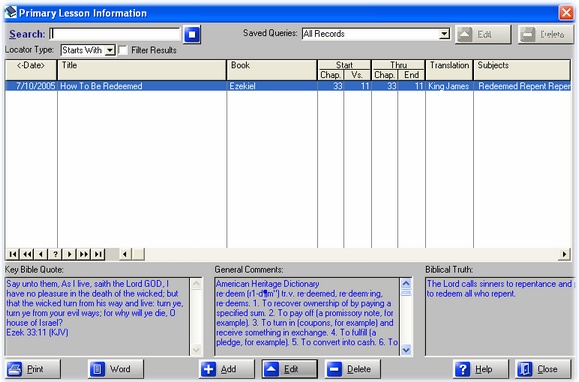 Easy Sunday School Planner 7.0 software screenshot