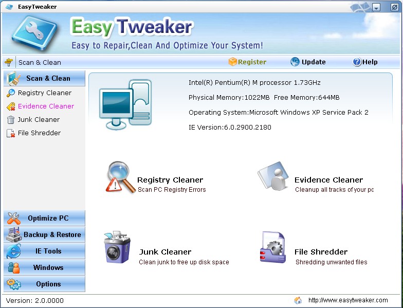 Easy Tweaker 2.1.0010 software screenshot