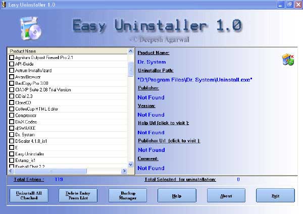 Easy Uninstaller 1.5 software screenshot