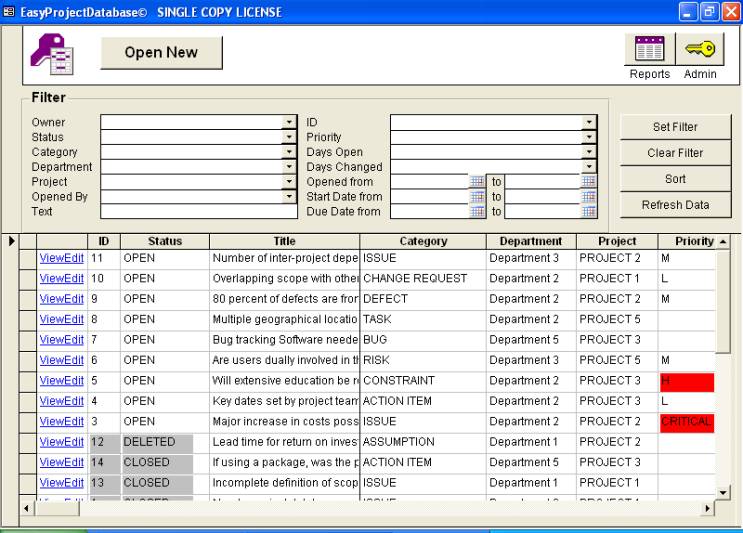 EasyProjectDatabase Track Bugs & Issues 7.2 software screenshot