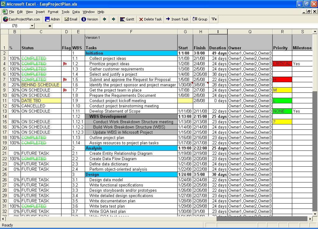 EasyProjectPlan | Excel Gantt Planner 11.3 software screenshot
