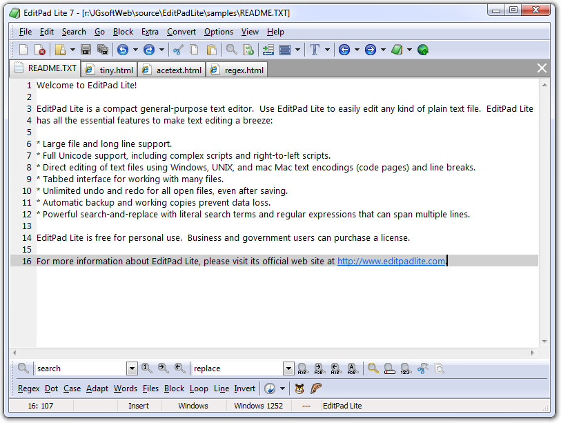 EditPad Lite 7.6.0 software screenshot