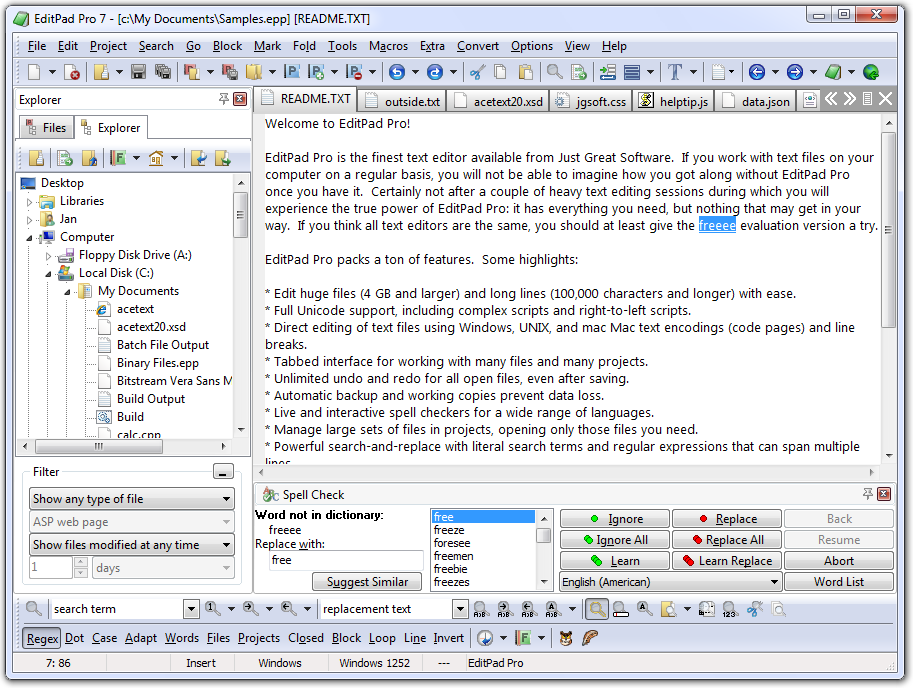 EditPad Pro 7.5.0 software screenshot