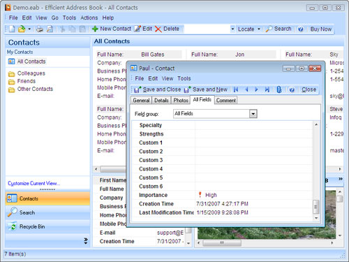 Efficient Address Book 5.22.530 software screenshot