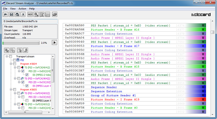 Elecard Stream Analyzer 2.1.21975.91120 software screenshot