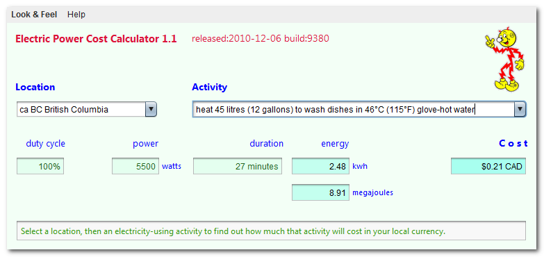 Electric Power Cost Calculator 1.4.9520 software screenshot