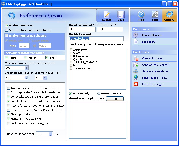 Elite Keylogger 4.9 software screenshot