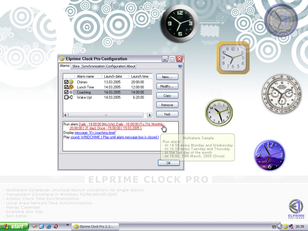Elprime Clock Pro 2.5 software screenshot