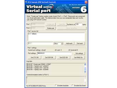 Eltima Virtual Serial Port AX Control 6.1 software screenshot