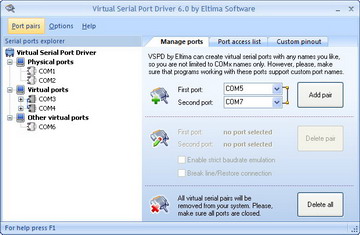 Eltima Virtual Serial Port Driver 6.9 software screenshot