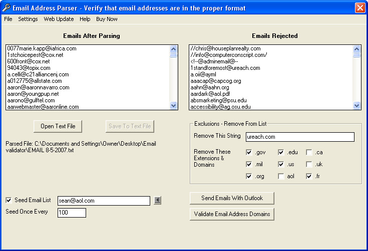 Email Address Parser 3.0.0 software screenshot