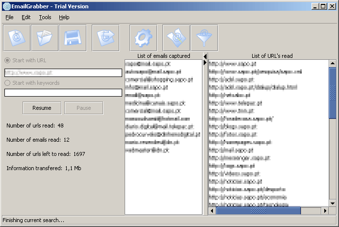 Email Grabber 1.0 software screenshot