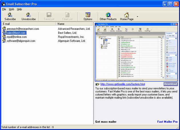 Email Subscriber Pro 2.599 software screenshot