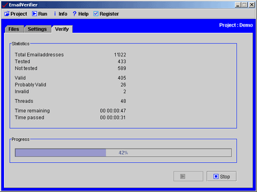 EmailVerifier 8.0 software screenshot