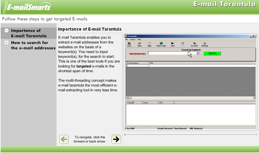 Emailsmartz Email Tarantula 1.0 software screenshot