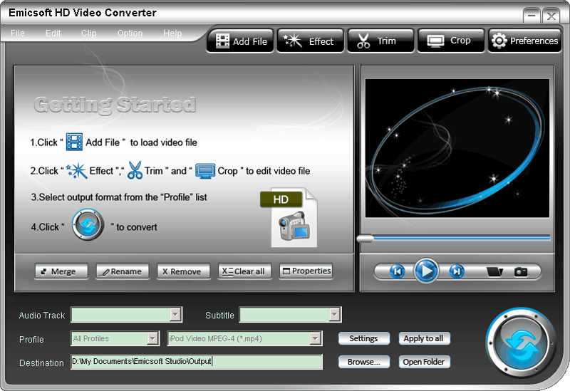 Emicsoft HD Video Converter 4.1.22 software screenshot