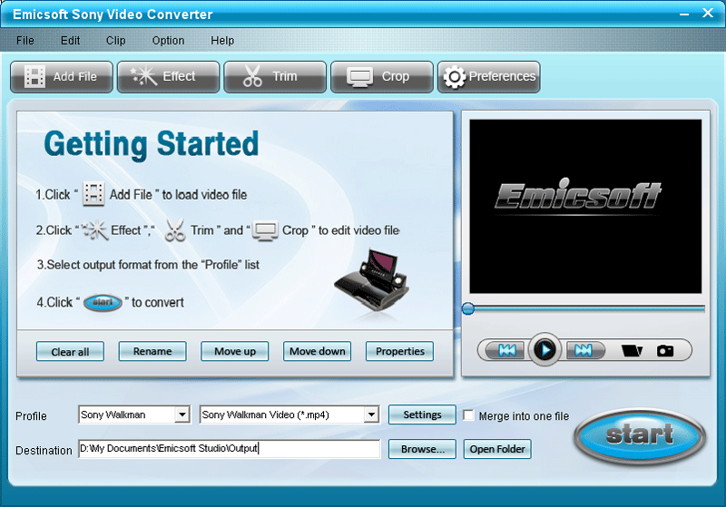 Emicsoft Sony Video Converter 4.0.08 software screenshot