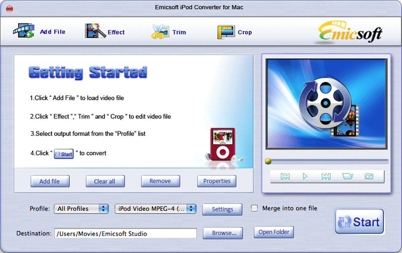 Emicsoft iPod Converter for Mac 3.1.06 software screenshot