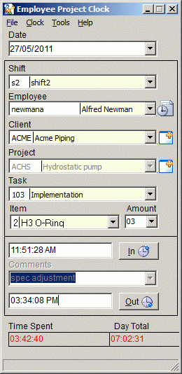 Employee Project Clock 7.30 software screenshot